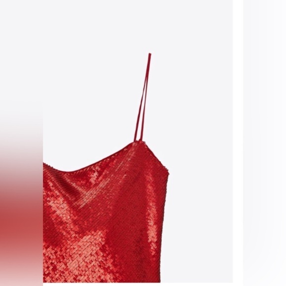 Zara red sequin blogger favorite back cowl neck draped mini dress size small new - Picture 15 of 16